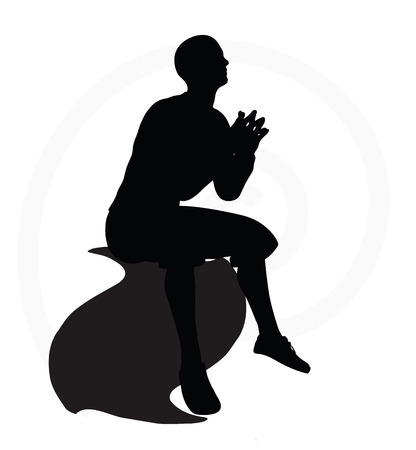 silhouette of two senior climber sitting on a rockのイラスト素材