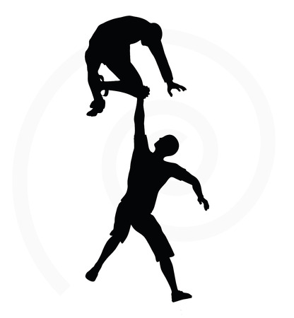 silhouette of two senior climbers men team holding on with a helping handのイラスト素材
