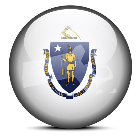 Vector Image - Map on flag button of USA Massachusetts Stateのイラスト素材