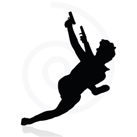 Vector Image - man with a gun pointing silhouette isolated on white backgroundのイラスト素材