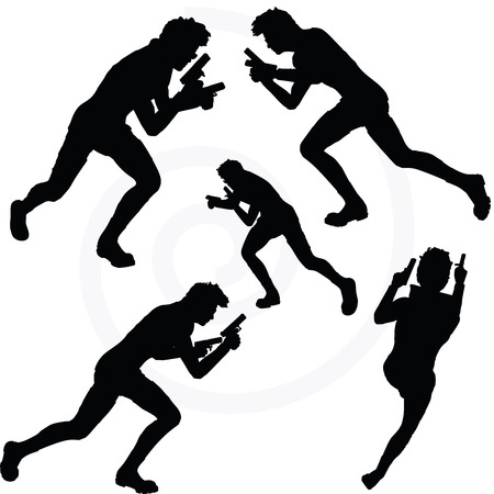 Vector Image - man with a gun pointing silhouette isolated on white backgroundのイラスト素材