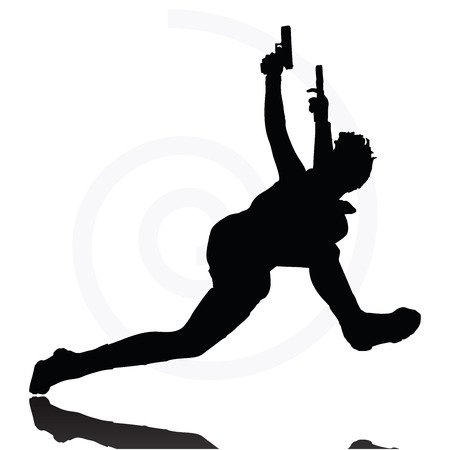 Vector Image - man with a gun pointing silhouette isolated on white backgroundのイラスト素材