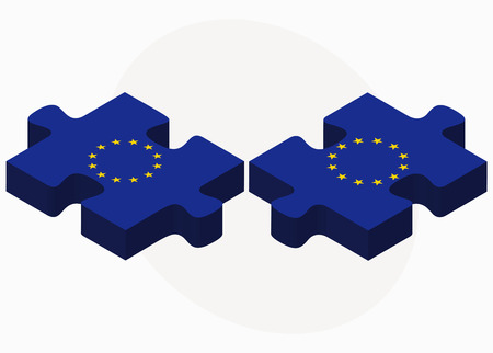 Vector Image - European Union and European Union Flags in puzzle isolated on white backgroundのイラスト素材