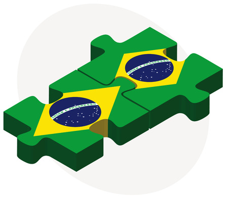Vector Image - Brazil and Brazil Flags in puzzle isolated on white backgroundのイラスト素材