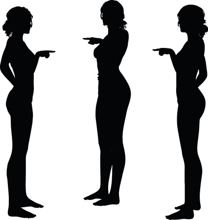women silhouette with hand gesture of finger pointingのイラスト素材