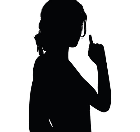 woman silhouette with hand gesture of finger pointing upwardsのイラスト素材