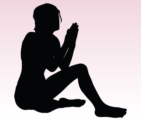 woman silhouette with hand gesture of prayingのイラスト素材