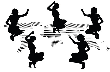 women silhouette with hand gesture of triumph signのイラスト素材