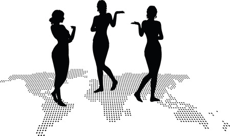 women silhouette with hand gesture of presentingのイラスト素材