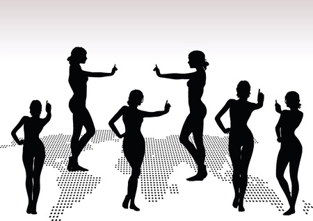 women silhouette with hand gesture of finger pointing upwardsのイラスト素材