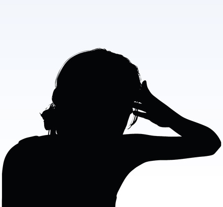 woman silhouette with hand gesture of headacheのイラスト素材