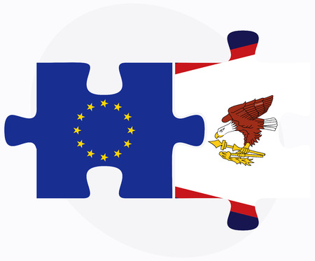 European Union and American Samoa Flags in puzzle isolated on white backgroundのイラスト素材