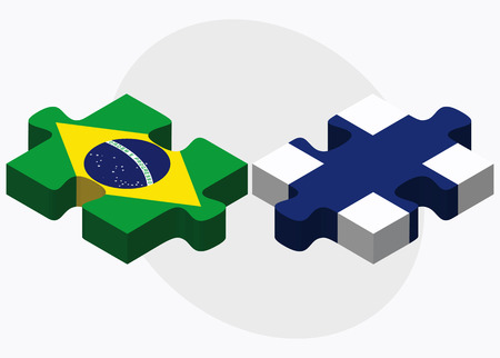 Brazil and Finland Flags in puzzle isolated on white backgroundのイラスト素材