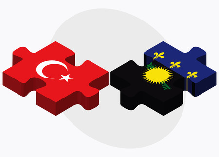 Turkey and Guadeloupe Flags in puzzle isolated on white backgroundのイラスト素材