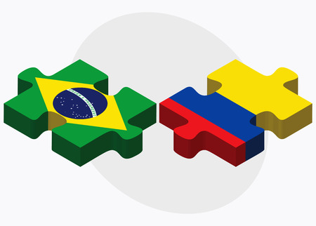 Brazil and Ecuador Flags in puzzle isolated on white backgroundのイラスト素材