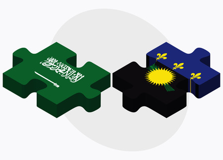 Saudi Arabia and Guadeloupe Flags in puzzle isolated on white backgroundのイラスト素材