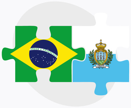Brazil and San Marino Flags in puzzle isolated on white backgroundのイラスト素材