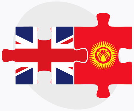 United Kingdom and Kyrgyzstan Flags in puzzle isolated on white backgroundのイラスト素材