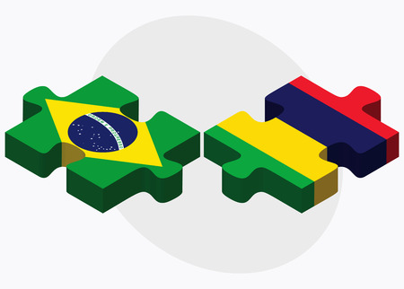 Brazil and Mauritius Flags in puzzle isolated on white backgroundのイラスト素材