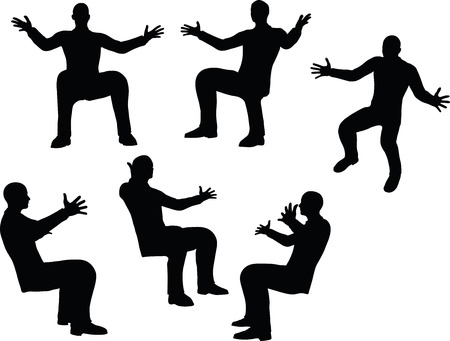 EPS 10 Vector illustration in silhouette of businessman mad at computerのイラスト素材