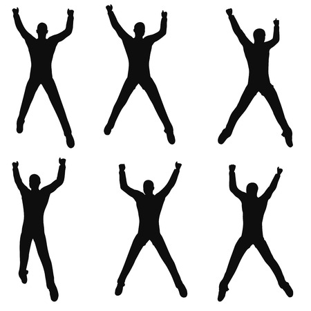 EPS 10 vector illustration of business man silhouette in excited poseのイラスト素材