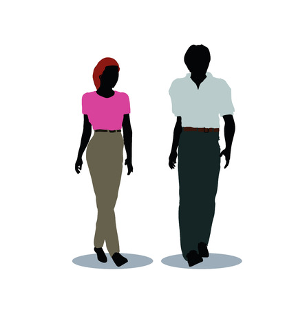 vector illustration of man and woman silhouette in walking poseのイラスト素材