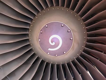 Close up picture of a turbofan engine