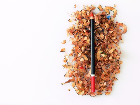 Picture of an horizontal pencil on a wood chips made bedの写真素材