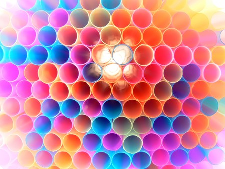 Close up front picture of many multi colored straws