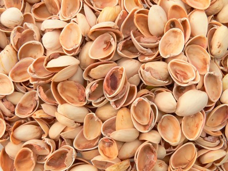 Background of a carpet of pistachio's shells