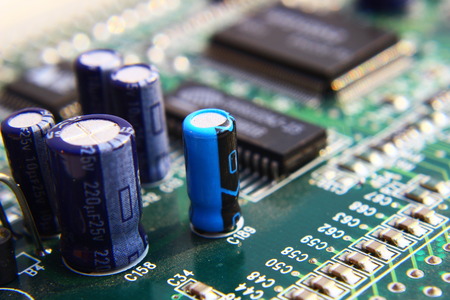 Printed Circuit Board with many electrical components.の写真素材