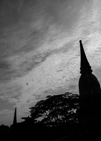 The oldest temple at ayutaya thailand blackgroundの写真素材