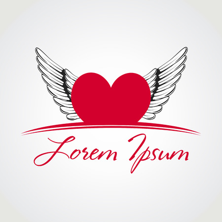 wings and heart symbol vectorのイラスト素材