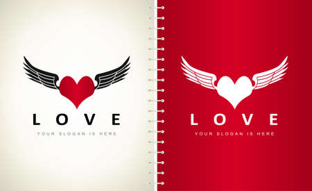 Heart and wings logo vector. Heart shape design. Symbol of love.のイラスト素材