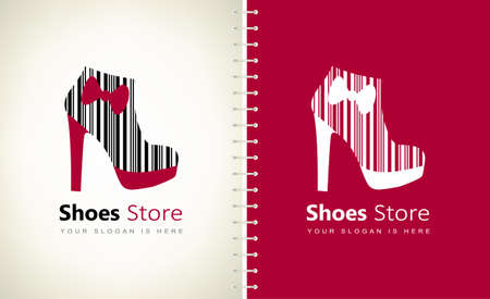 barcode shoes store logo vector. Womens ankle boots with a bowのイラスト素材