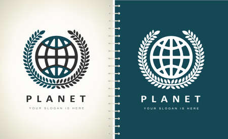 planet and olive wreath logo vector.のイラスト素材