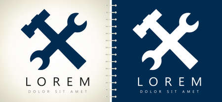 Hammer and wrench logo vector. Working tool design.のイラスト素材