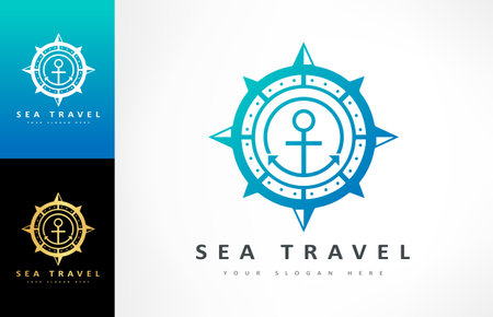 Anchor and compass logo vector. Ship and tourism design. Tourist navigation device.のイラスト素材