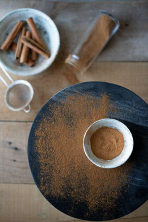 cinnamon in a bowlの写真素材