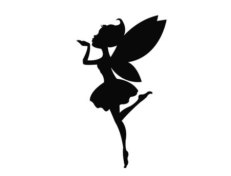 Fairy and star dust vector silhouette. beautiful fairy silhouetteのイラスト素材