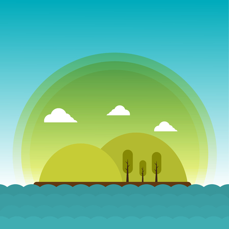 island flat blckground with mountain,sky,treeのイラスト素材