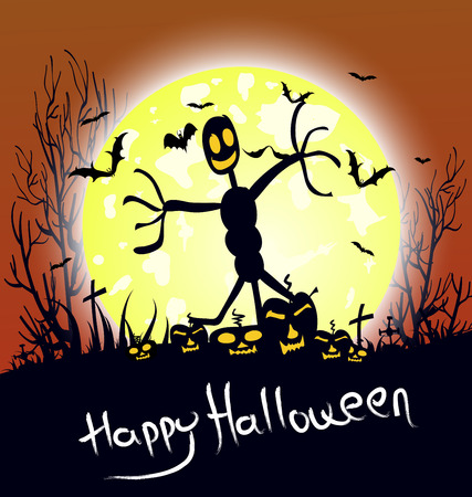 Halloween night background with creepy castle and pumpkinsのイラスト素材