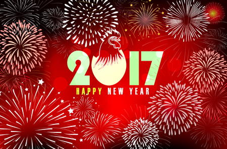 Happy new year fireworks 2017 holiday background designのイラスト素材