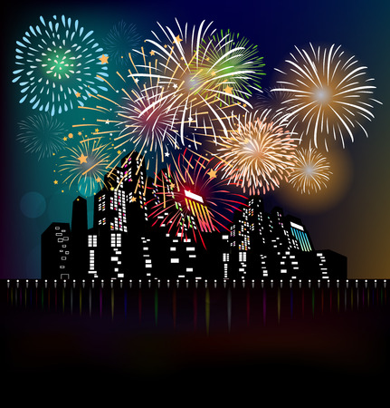 Happy new year fireworks 2017 holiday background designのイラスト素材