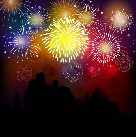 Happy new year fireworks 2017 holiday background designのイラスト素材