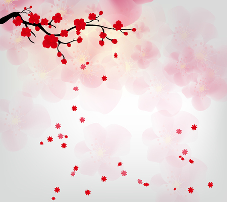 Happy new year 2018 greeting card and chinese new year of the dog, Cherry blossom backgroundのイラスト素材