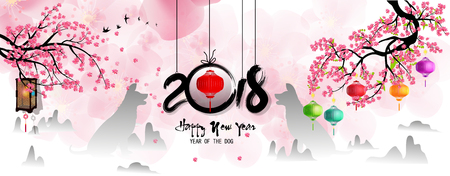 Happy new year 2018 greeting card and chinese new year of the dogのイラスト素材