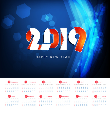 Calendar 2019 and Happy new year  backgroundのイラスト素材