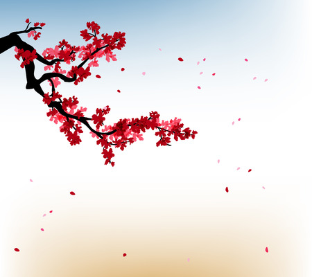 sakura frame. Background with blossom cherry tree branches. Hand drawn japanese flowers backgroundのイラスト素材