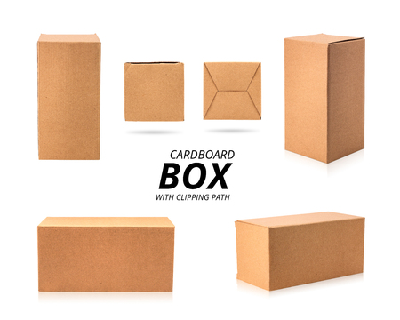 Group of cardboard boxes isolated on  background. Template of carton box for your design.の写真素材